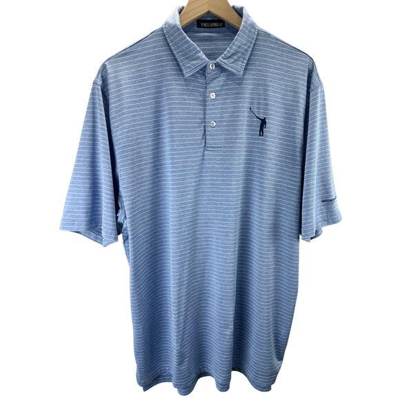 No Laying Up Golf Performance Polo Light Blue Striped Men’s Size Large - Picture 1 of 7